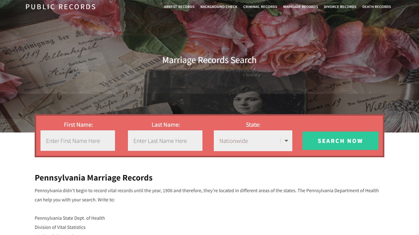 Pennsylvania Marriage Records | Enter Name and Search ...
