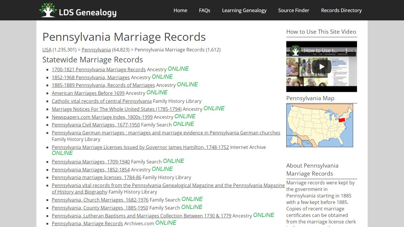 Pennsylvania Marriage Records - LDS Genealogy